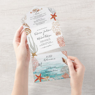Tropiska oceanen Shell och Coral Beach Wedding