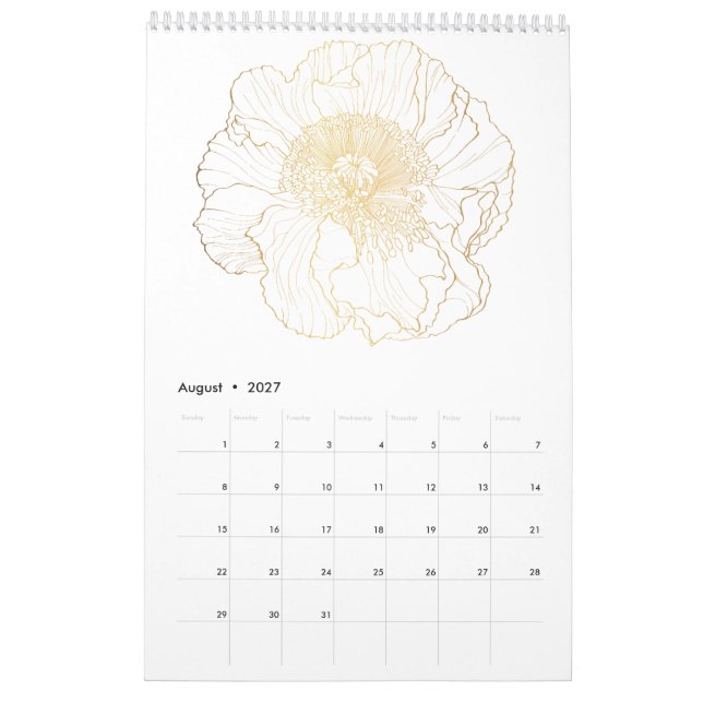 Tropiska och trädgårdsodlade blommigtens guldlinor kalender (Aug 2027)
