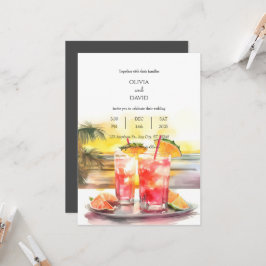 Tropiska ocktails Ocean Sunset Scene Bröllop Inbjudningar