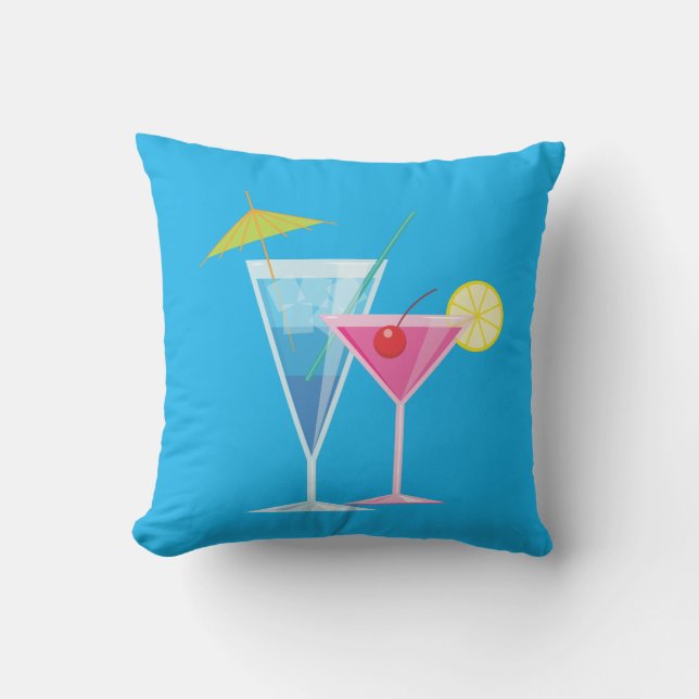 Tropiska ocktails Summer Pillow on Blue - Outdoor Kudde (Framsida)