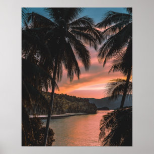 Tropiska ön Evening Handflatan Träd Sunset Poster
