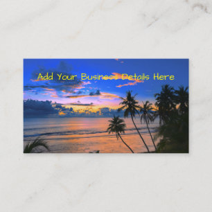 Tropiska ön Handflatan Träd Exotic Beach Sunset Visitkort