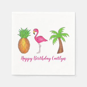 Tropiska ön Handflatan Träd Pineapple Rosa Flaming Pappersservett