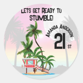 Tropiska ön Handflatan Träd Sunset Runt Klistermärke