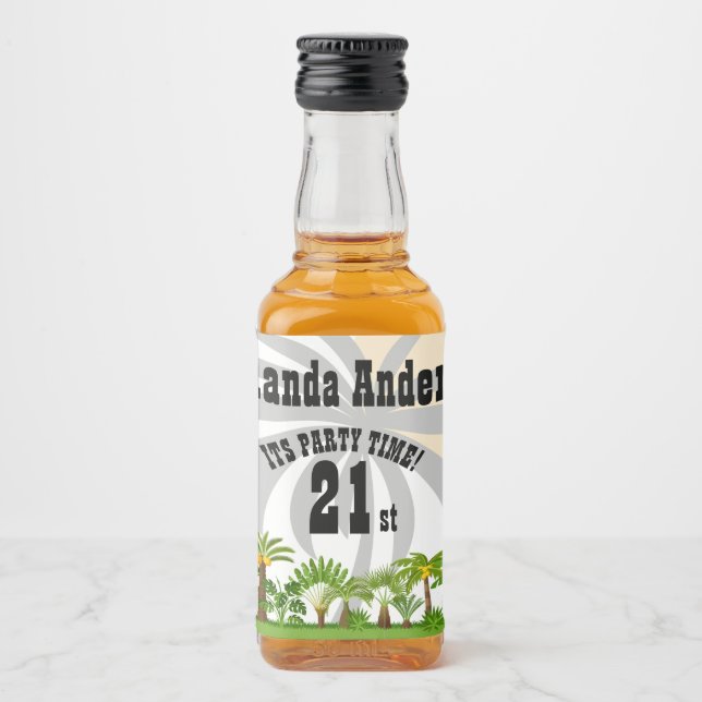Tropiska ön Handflatan Träd Sunset Spritflaskor Etikett (Framsida)