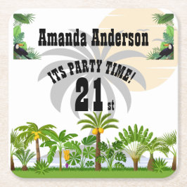 Tropiska ön Handflatan Träd Sunset Underlägg Papper Kvadrat