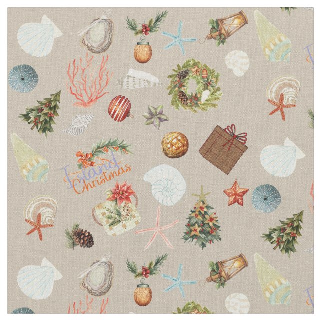 Tropiska ön Jul Vatercolor Ditsy Tyg (Närbild)