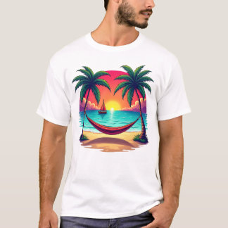 Tropiska ön med solnedgång Travel Illustration T Shirt