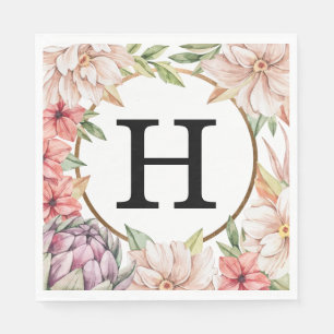 Tropiska ön Pastel Blommigt Bröllop Monogram Pappersservett