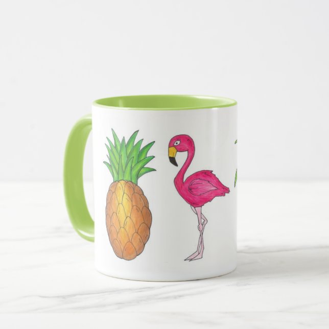 Tropiska ön Pineapple Flamingo Handflatan Träd Mug Mugg (Framsida vänster)
