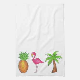 Tropiska ön Pineapple Flamingo Handflatan Träd Tow Kökshandduk