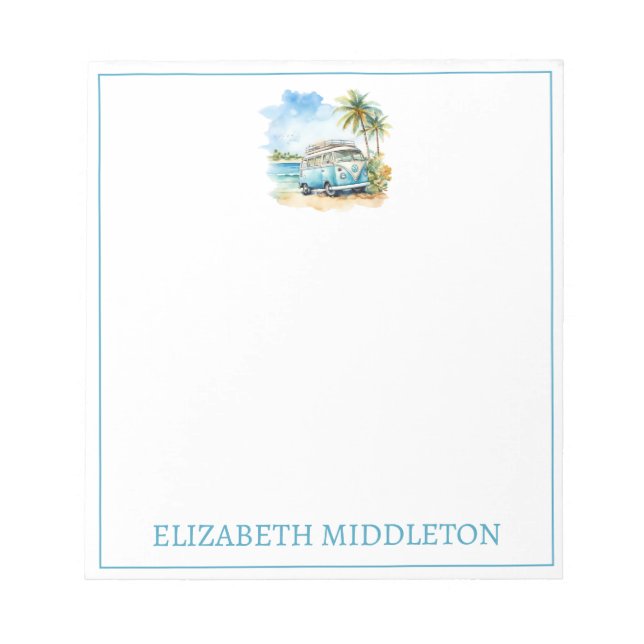 Tropiska ön Retro Blue Buss Anteckningsblock (Framsida)