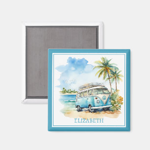 Tropiska ön Retro Blue Buss Magnet