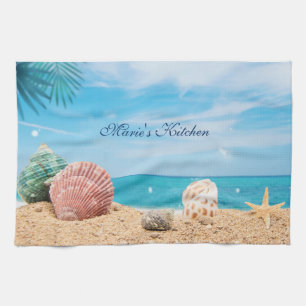 Tropiska ön Seashells Turcoise Vatten Beach T Kökshandduk
