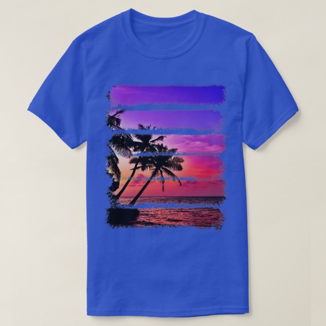 Tropiska ön Sunset Handflatan Träd Ocean Beach Wav T Shirt (Design framsida)