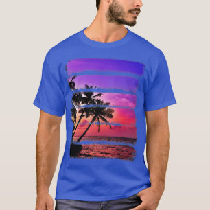 Tropiska ön Sunset Handflatan Träd Ocean Beach Wav T Shirt