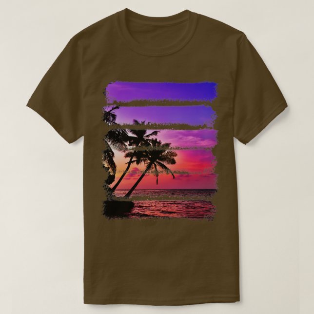 Tropiska ön Sunset Handflatan Träd Ocean Beach Wav T Shirt (Design framsida)