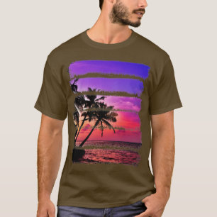 Tropiska ön Sunset Handflatan Träd Ocean Beach Wav T Shirt