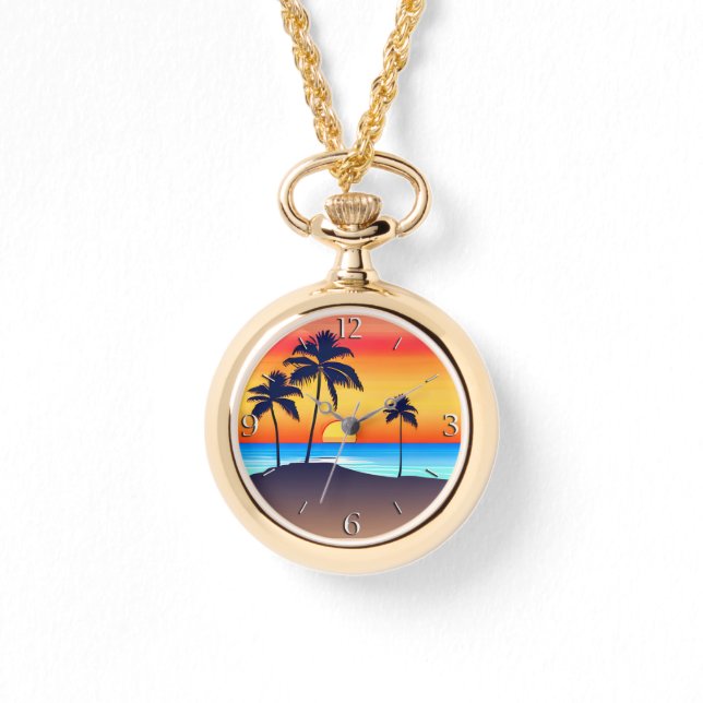 Tropiska ön Sunset med Handflatan Träd Armbandsur (Framsida)