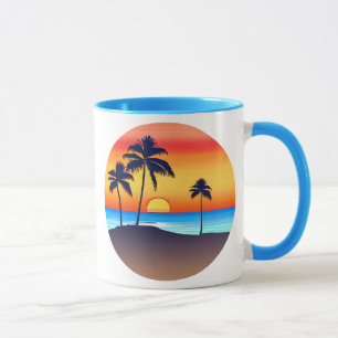 Tropiska ön Sunset med Handflatan Träd Mugg