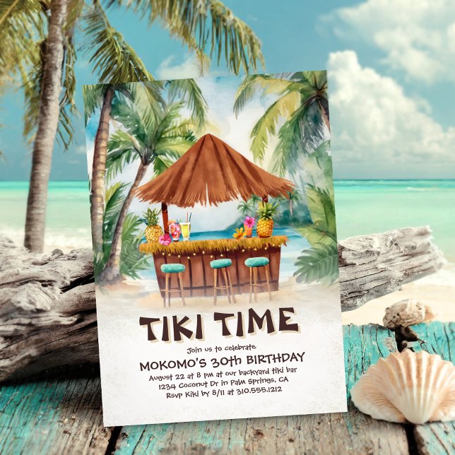 Tropiska ön Tiki Pub Beach Birthday Inbjudningar (Skapare uppladdad)