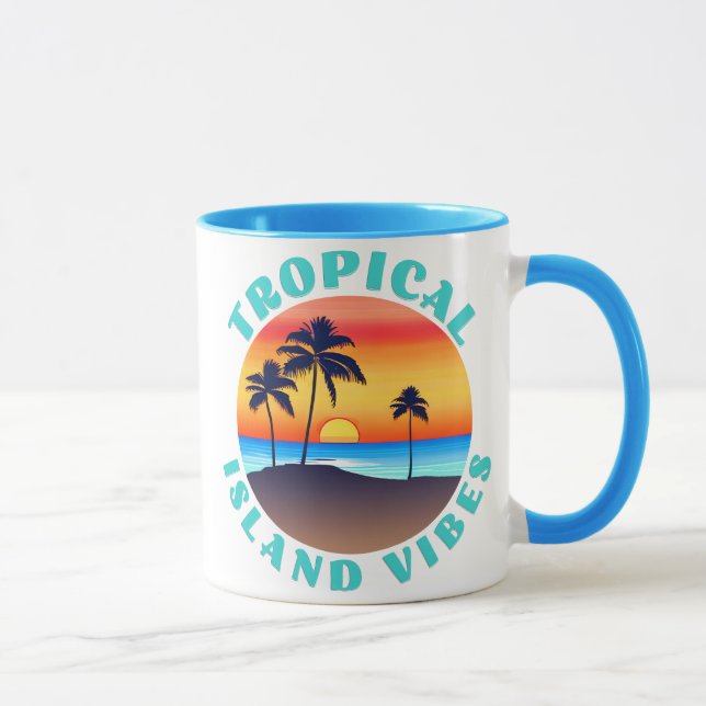 Tropiska ön Vibes, Sunset med Handflatan Träd Mugg (Höger)