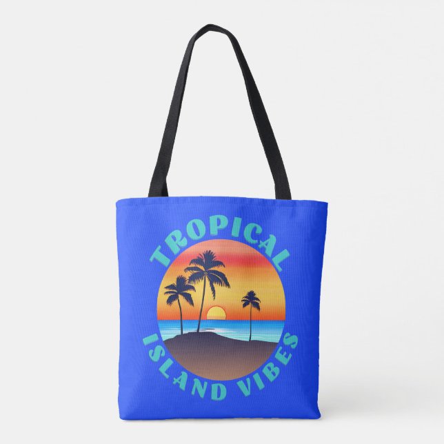 Tropiska ön Vibes, Sunset med Handflatan Träd Tygkasse (Baksida)