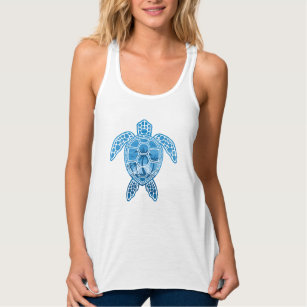 Tropiska öns sköldpaddsdesign i blått linne med racerback 