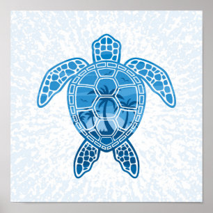Tropiska öns sköldpaddsdesign i blått poster