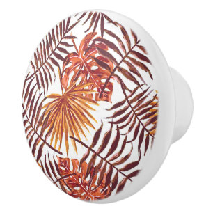 Tropiska Orangen Brown Handflatan Lämnar Watercol Knopp
