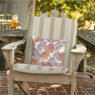 Tropiska Orangen Brown Handflatan Lövs Watercolor Kudde