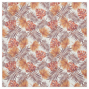 Tropiska Orangen Brown Summer Palmtree Löv Mönst Tyg