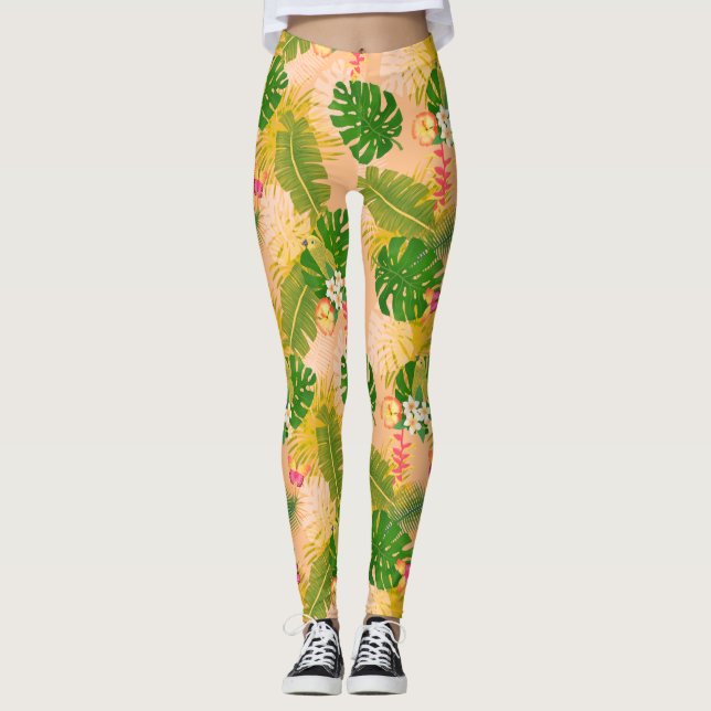 Tropiska Orangen för blomning, sommartid Leggings (Framsida)