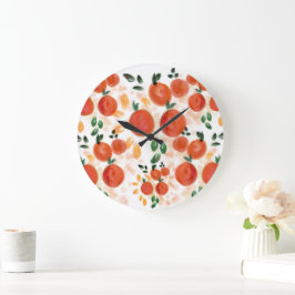 Tropiska Orangen och Löv Mönster Stor Klocka