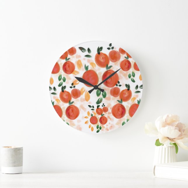 Tropiska Orangen och Löv Mönster Stor Klocka (Hem)