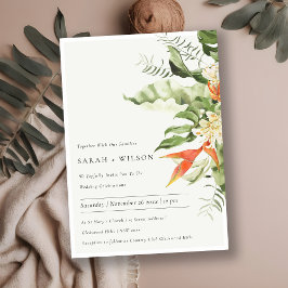 Tropiska Orangens Grönt Leafy Botanical Bröllop Inbjudningar