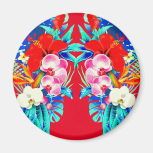 Tropiska orkidéer och handflatan lämnar Hawaiiansk Magnet