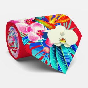 Tropiska orkidéer och handflatan löv Hawaiianska b Slips