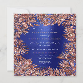 Tropiska ormboksblad inramad rose gold kopparblå inbjudningar