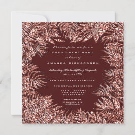 Tropiska ormboksblad Ram Roséguld Koppar Maroon Inbjudningar