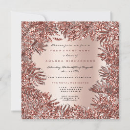 Tropiska ormbunksblad inramade roséguld rosa metal inbjudningar