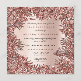 Tropiska ormbunksblad inramade roséguld rosa metal inbjudningar