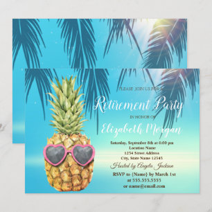 Tropiska palmblad Coola ananas Pensionering Inbjudningar