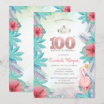 Tropiska Palmblad Hibiskus Rosa Flamingo 100th