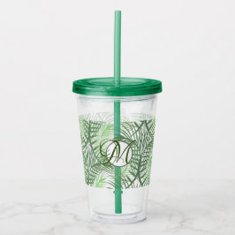 Tropiska palmblad Monogram Anpassad Take Away Mugg