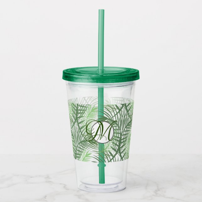 Tropiska palmblad Monogram Anpassad Take Away Mugg (Framsida)