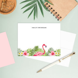 Tropiska palmblad Rosa Flamingo Anpassat Namn Anteckningskort