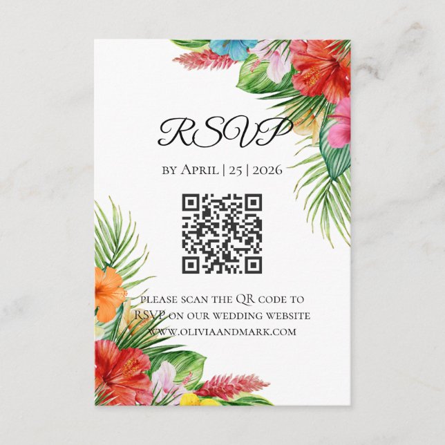 Tropiska Palmblad RSVP-kort | Sommar Destinations Tilläggskort (Framsida)