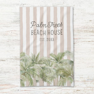 Tropiska palmer Beige ränder Strandhus Kökshandduk