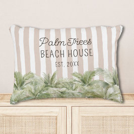Tropiska palmer Beige ränder Strandhus Prydnadskudde